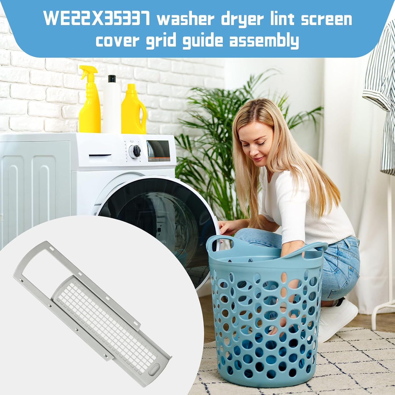 2 Pack Washer Dryer Lint Screen Cover Grid and Filter Slide Guide Assembly Compatible with WE22X35337 WE01X25915 WE01X25914 with Replacement Dryer Lint Trap Filter Housing