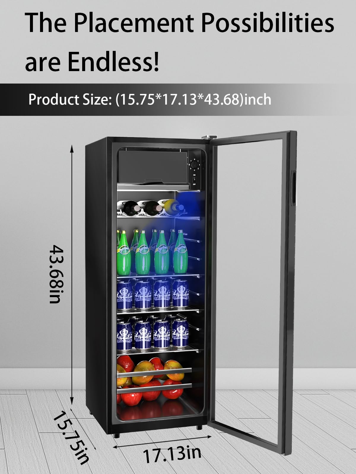 Krib Bling Beverage Refrigerator With Freezer 180 Can Freestanding Beverage Cooler With Adjustable Shelving Glass Door For Beer Soda Or Wine Perfect For Home Office Or Bar Black (Kb03-Flb-120) on Fridge.com - View 2