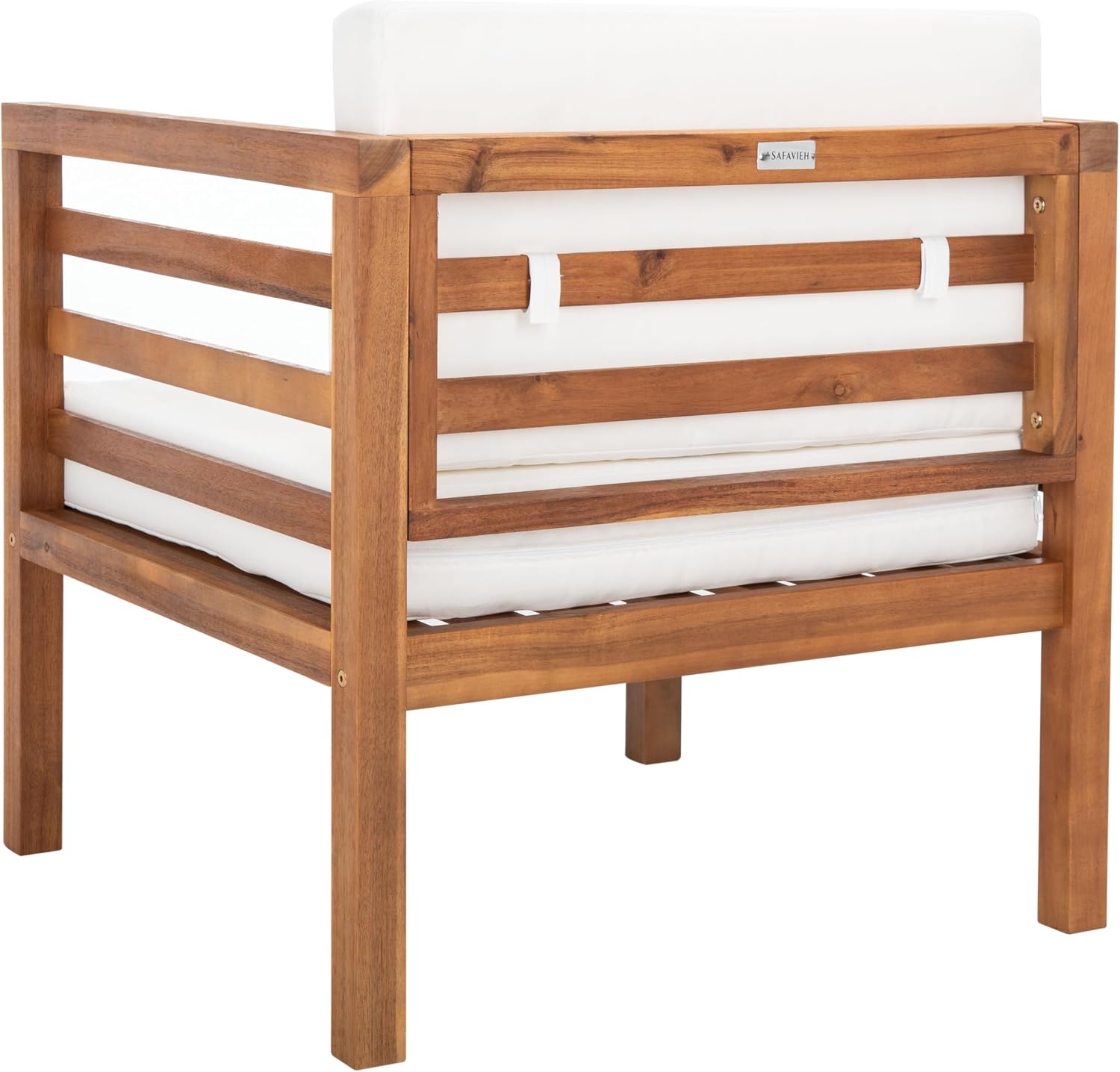 SAFAVIEH Outdoor Collection Kinnell Natural/Beige Cushion Accent Arm Chair