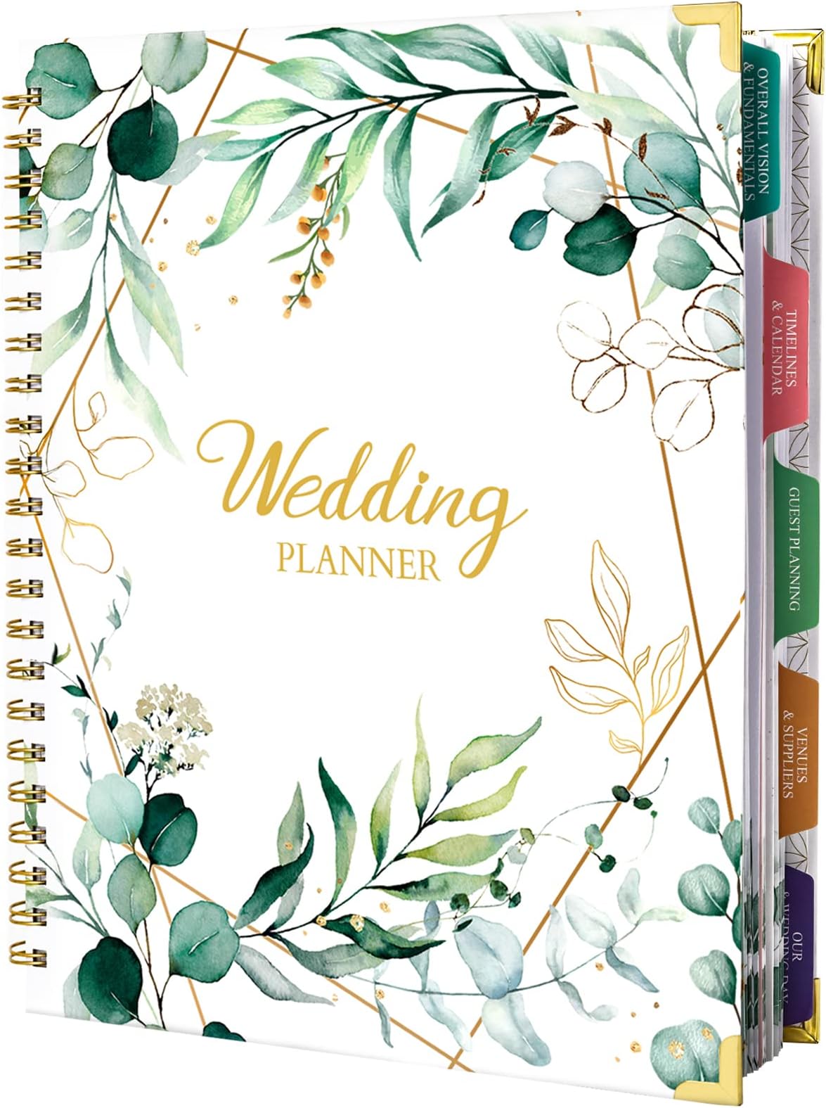Wedding Planner & Organizer - Wedding Planner Book and Organizer for the Bride, 9.5" x 11.9" Diary Engagement Gift Book, Hardcover + Metal Corner + 5 Inner Pockets + Sticker + Elastic Closure - Floral