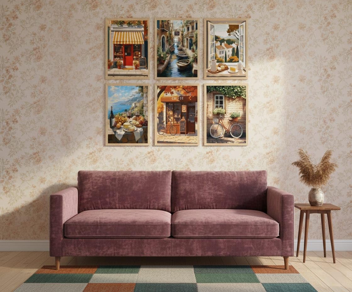 European Cityscape Wall Art - 6 Vintage Cafe Paintings -4