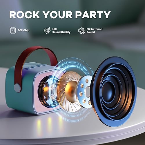 Miniatura 80 de Mini máquina de karaoke con 2 micrófonos inalámbricos para niños y adultos, altavoz Bluetooth portátil, regalo de cumpleaños de Navidad 2025