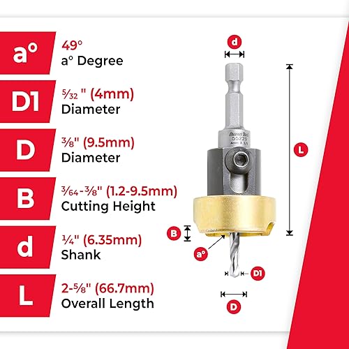Miniatura 4 de Amana Tool - Avellanador de 82 con punta de carburo 55229 con tope de profundidad ajustable y no