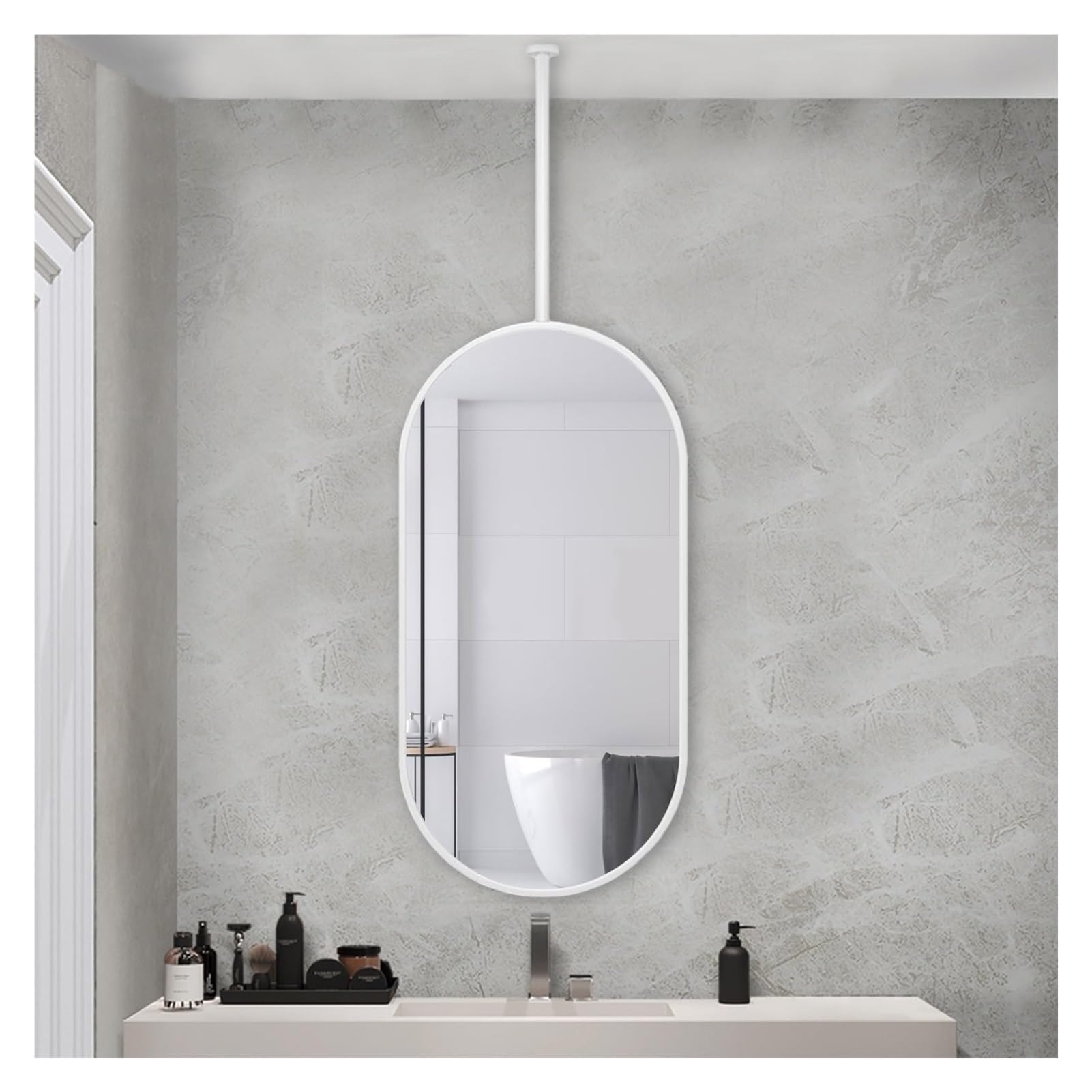 Miroir de salle de bain suspendu cadre en métal noir mat