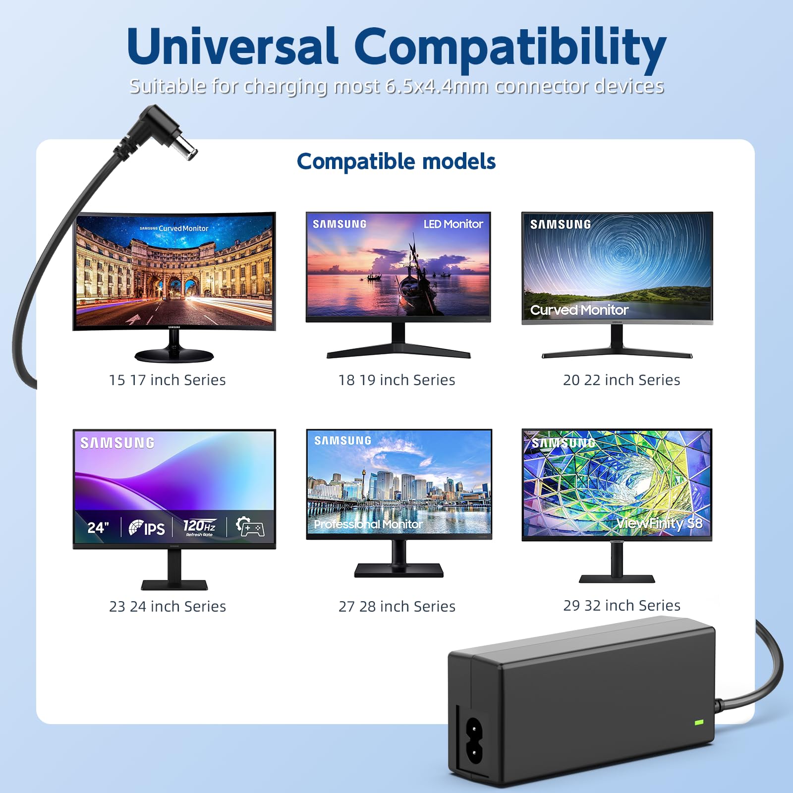 Cable de alimentación de 14 V compatible con Samsung Monitor S20A350B, S22D300HY S24F350FH, C24F390FHN C27F390FHN C27F396FHN S27D396FHN S27DD 80H Fuente de alimentación de TV 28E570D 3