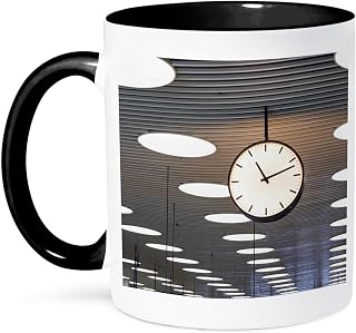 3dRose Denmark, Zealand, Copenhagen International Airport interior clock. 11oz Two-Tone Black Mug
