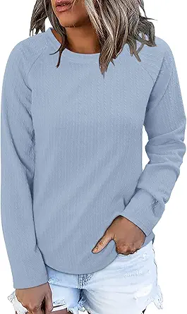 ONLYSHE Womens Shirts Long Sleeve Crewneck Tunic Tops Casual Lightweight Knit Solid Color Sweatshirts Trendy Blouse Basic Tee