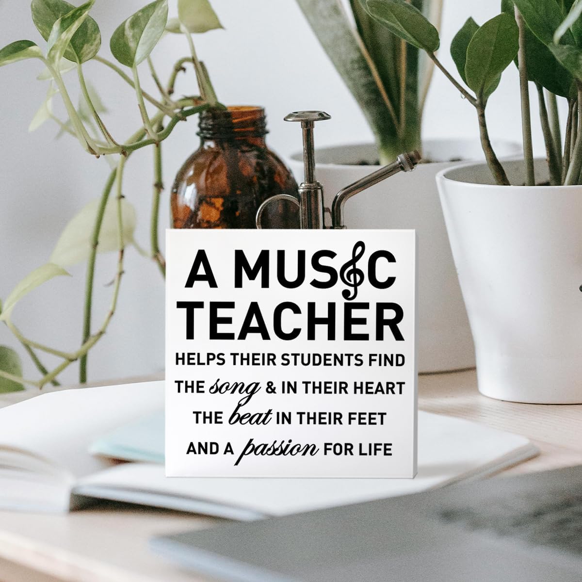 Music Teacher Appreciation Gift, Music Teacher for Women Men Thank You Gifts Music Piano Teacher Christmas Birthday Teacher's Day Gift, Wooden Box Sign Desk Decor