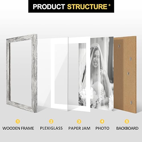 Miniatura 3 de TOFOREVO Marcos de fotos de 8 x 10 pulgadas, juego de 2 marcos de fotos de grano de madera blanca envejecida para montaje en pared de galería o