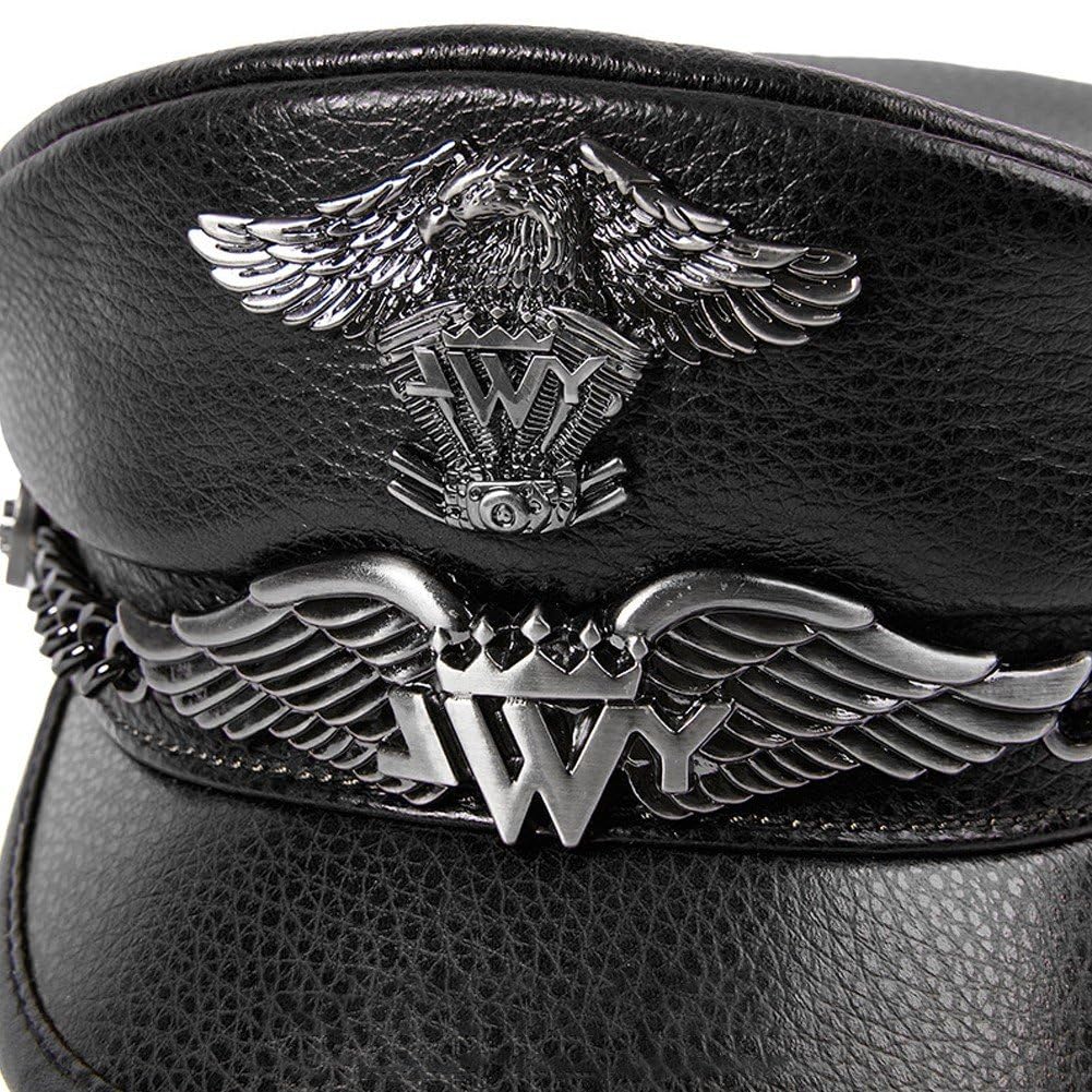Cappello Esercito Tedesco in Pelle, Stile Militare, con Visiera, Berretto Uomo in Pelle di Mucca, Classico Cappello Militare Caldo 'Esercito
