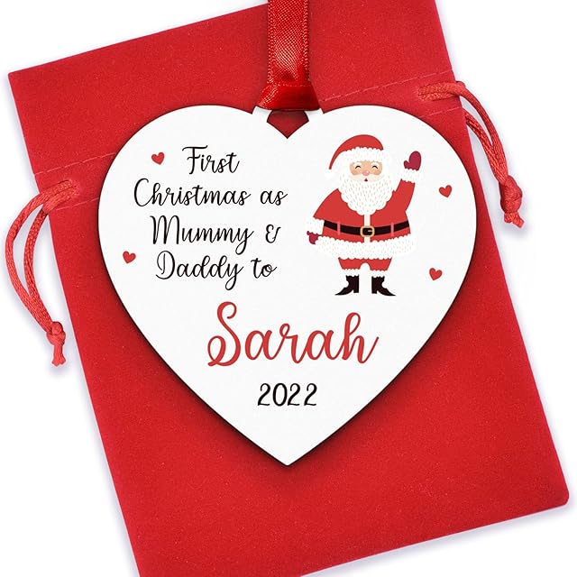 PERSONALISED 1st First Christmas as Mummy and Daddy Bauble Decoration Ornament - Printed New Baby Christmas Tree Ornament - New Parents Gifts - New Mummy Daddy Christmas Tree Bauble