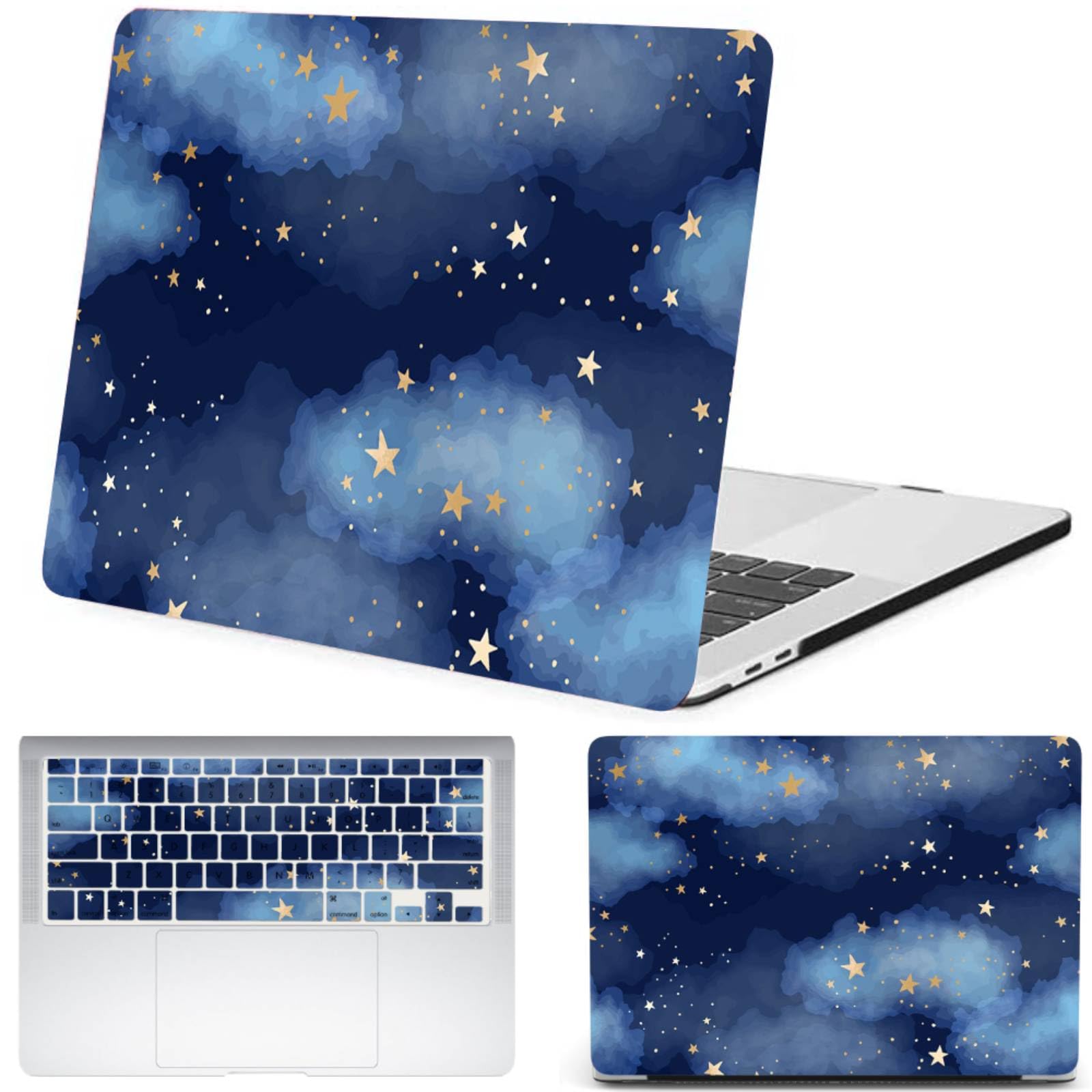 Funda MacBook Air 15 M4 M3 M2 diseño resistente de estrellas y nubes con protector teclado 8