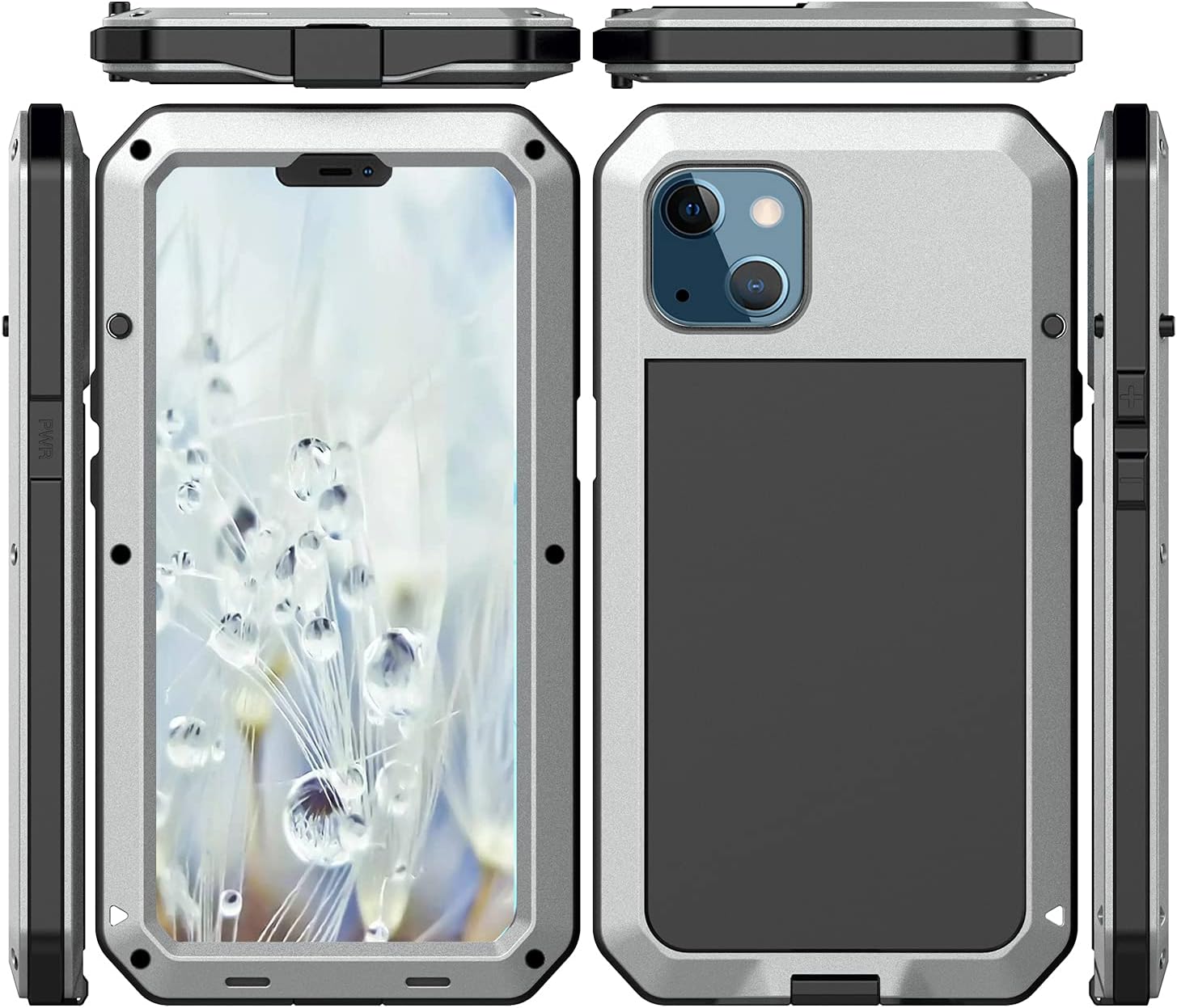 Marrkey for iPhone 13 Case, 360 Full Body Protective Cover Heavy Duty Shockproof Tough Armour Aluminum Metal Case with Silicone Built-in Screen Protector for Apple iPhone 13 6.1 Inch - Silver