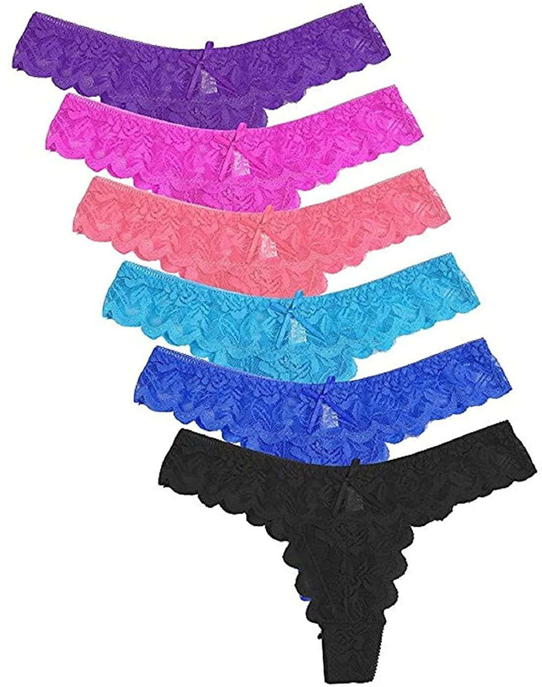 ™ Women's Imported Thinnest Fabric Bow Lace Thong Panty Underwear Set | Free Size 28-34 | Pack of 6 Multicolour-image-5