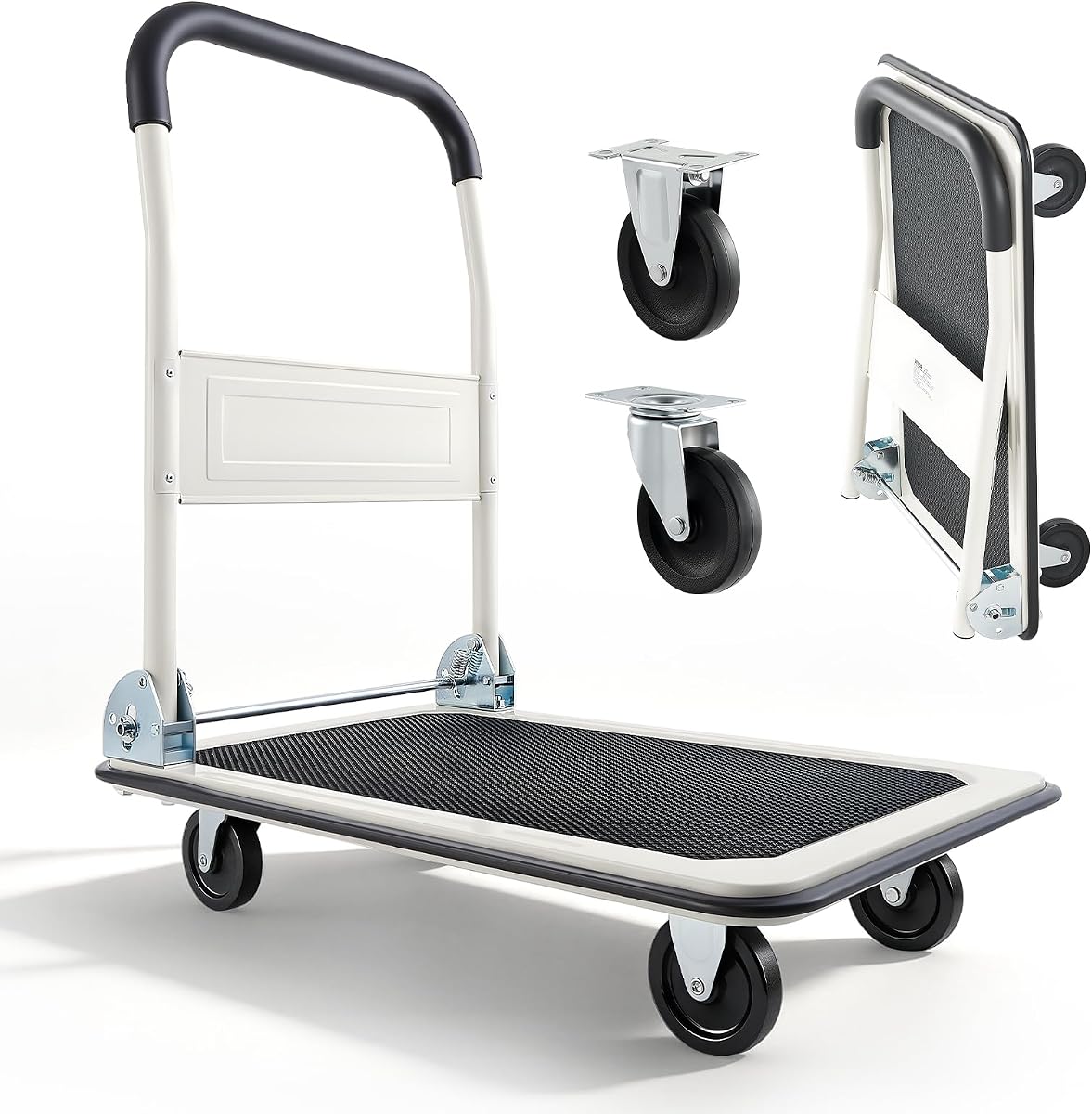 VEVOR Foldable Push Cart Dolly, 330 lbs Load Capacity, Folding Platform Truck with Swivel Wheels, Moving Platform Hand Truck Flatbed Cart, Space Saving Push Handle for Easy Storage 29 x 18.9 x 32.5 in