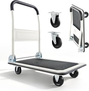VEVOR Foldable Push Cart Dolly, 330 lbs Load Capacity, Folding Platform Truck with Swivel Wheels, Moving Platform Hand Truck Flatbed Cart, Space Saving Push Handle for Easy Storage 29 x 18.9 x 32.5 in