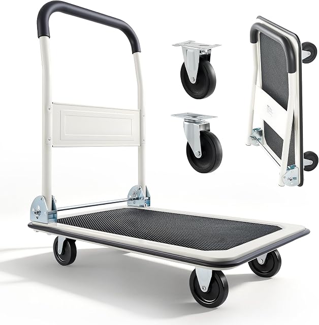 VEVOR Push Cart pliable Dolly, 330 lbs Capacité de charge, pliant plate-forme camion avec roues pivotantes, déplacement plate-formes à main camion à plat, Space Poignée de sauvegarde pour un stockage facile 29 x 18.9 x 32.5 dans
