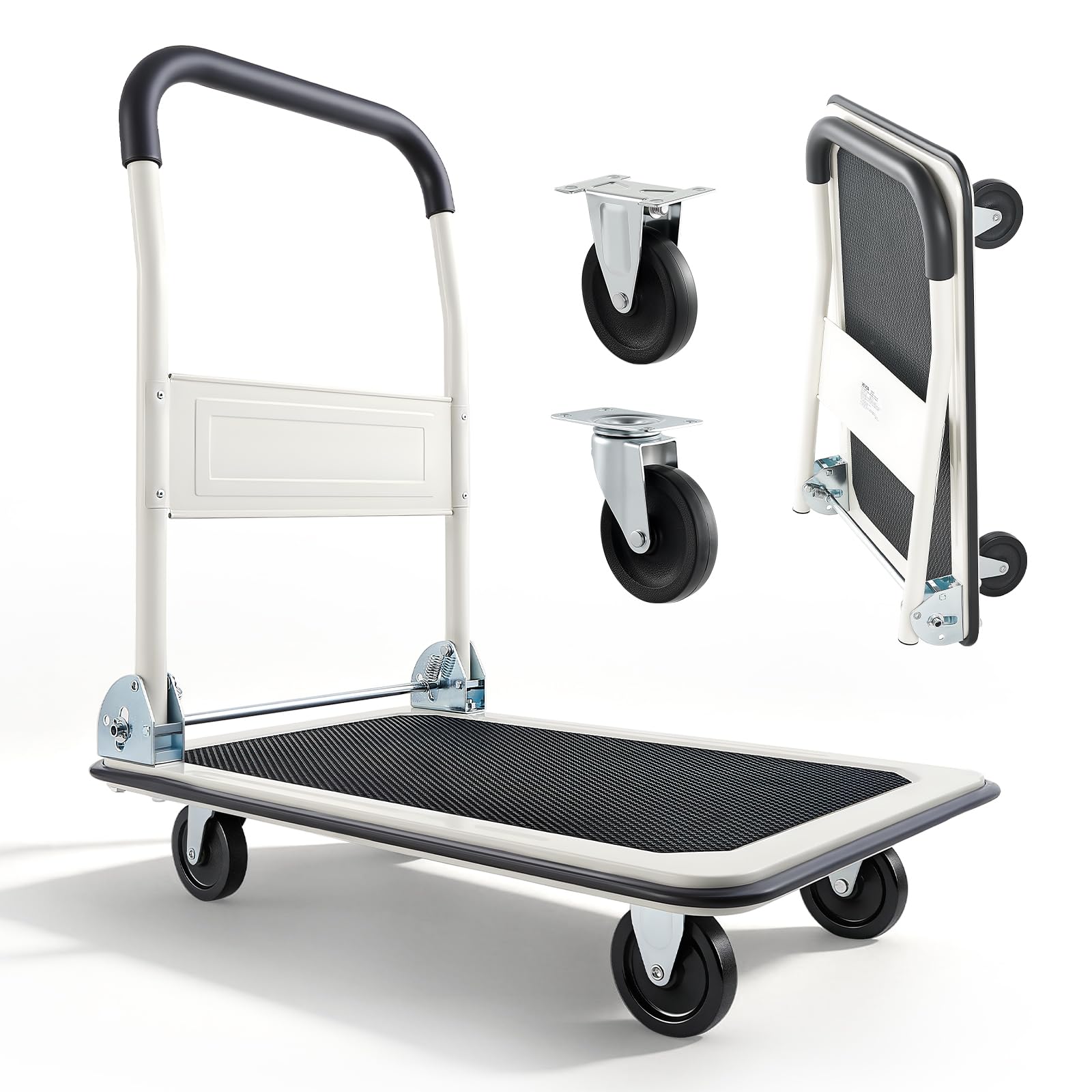 VEVOR Plattformwagen Klappbar 150 kg, Transportwagen mit Lenkrolle, Handwagen Ladefläche mit Anti-Rutsch-Beschichtung, Transporthilfe für Einfache Aufbewahrung, 735x480x825 mm Rollwagen