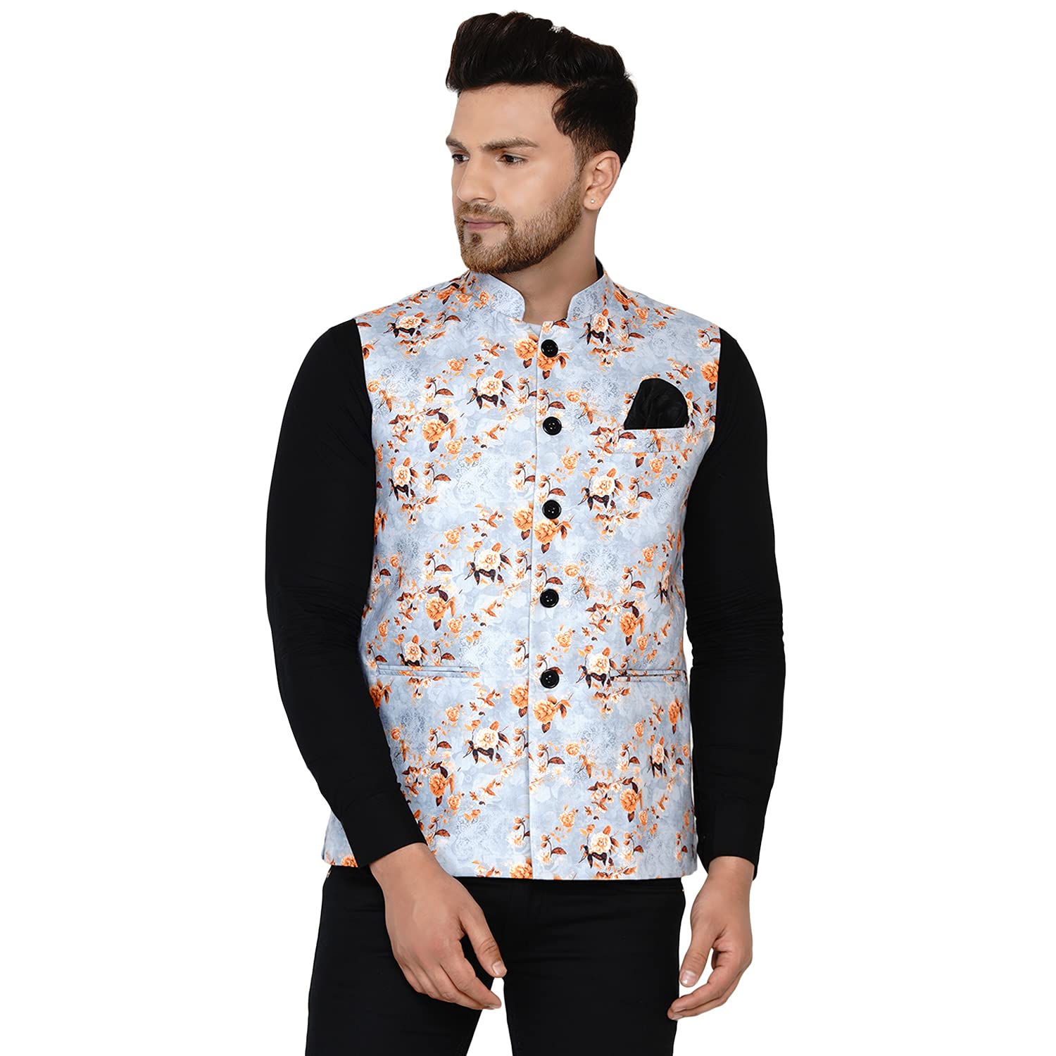 veera paridhaan Men's Cotton Printed Nehru Jacket (Grey)-picture-26