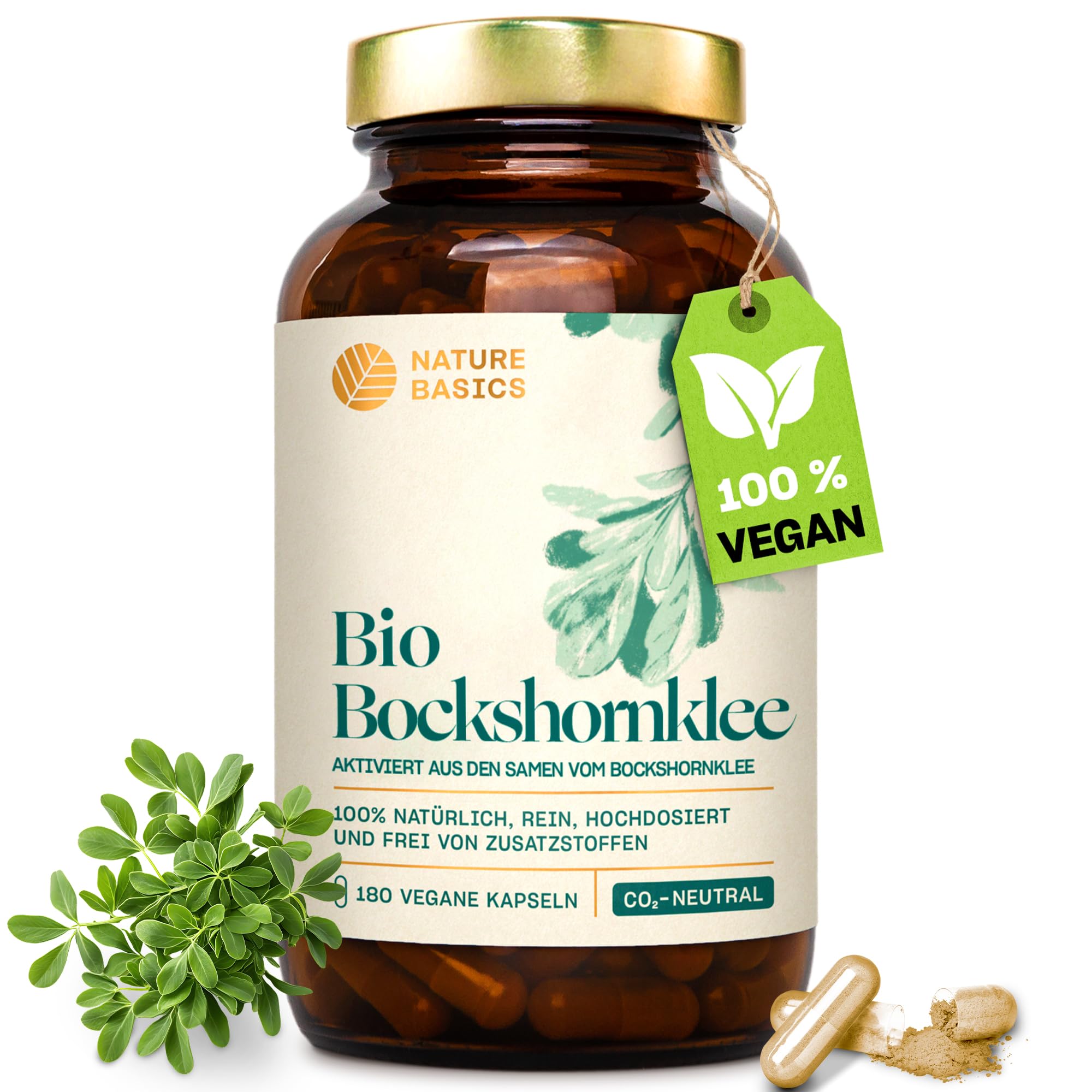Bio Bockshornkleekapseln - 180 Kapseln hochdosiert / 2600 mg hochwertiges Bio Bockshornklee Samenpulver pro Tagesdosis/Vegan, Zertifiziert & Nachhaltig im Glas