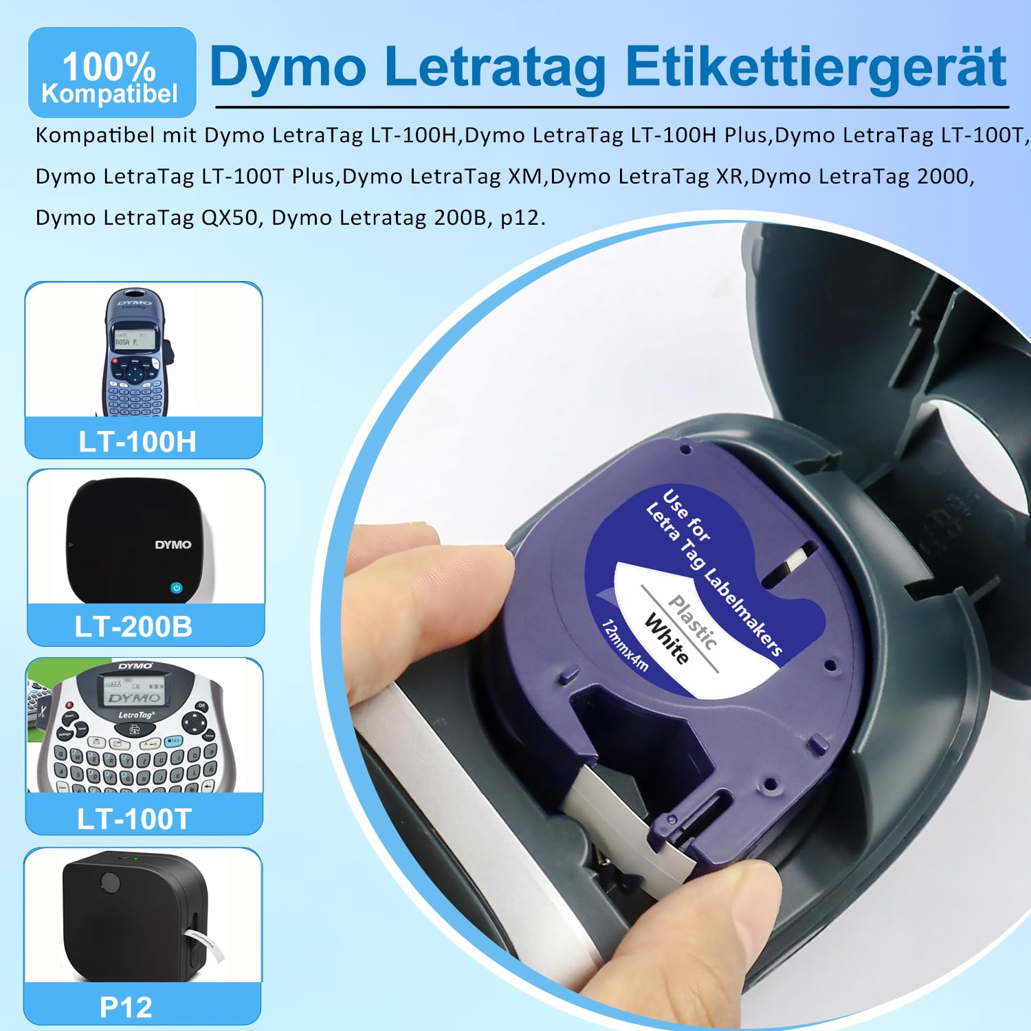 BOYEEZON White Paper Compatibile Per Dymo LetraTag Nastro Di Etichette 12 Mm X 4 M 91220 Refill Nero Su Bianco Di Ricambio Per Dymo Letratag LT-100H (Plus) XR XM LT-100H LT-100T, Confezione - Foto 8