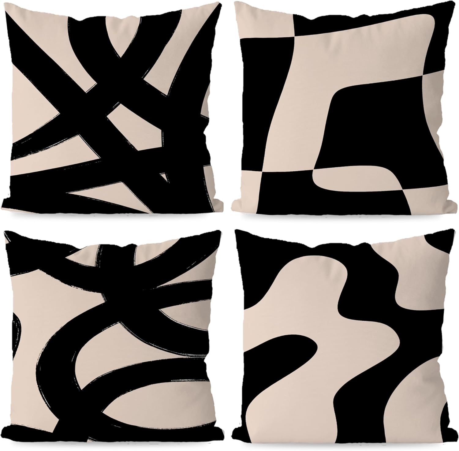 KEUSPI Black and Beige Cream Throw Pillow Covers Black Pillow Covers Decor for Couch, Boho Cream Beige Modern Abstract Decorative Pillow Covers 24x24 Set of 4 Couch Pillow Covers for Living Room