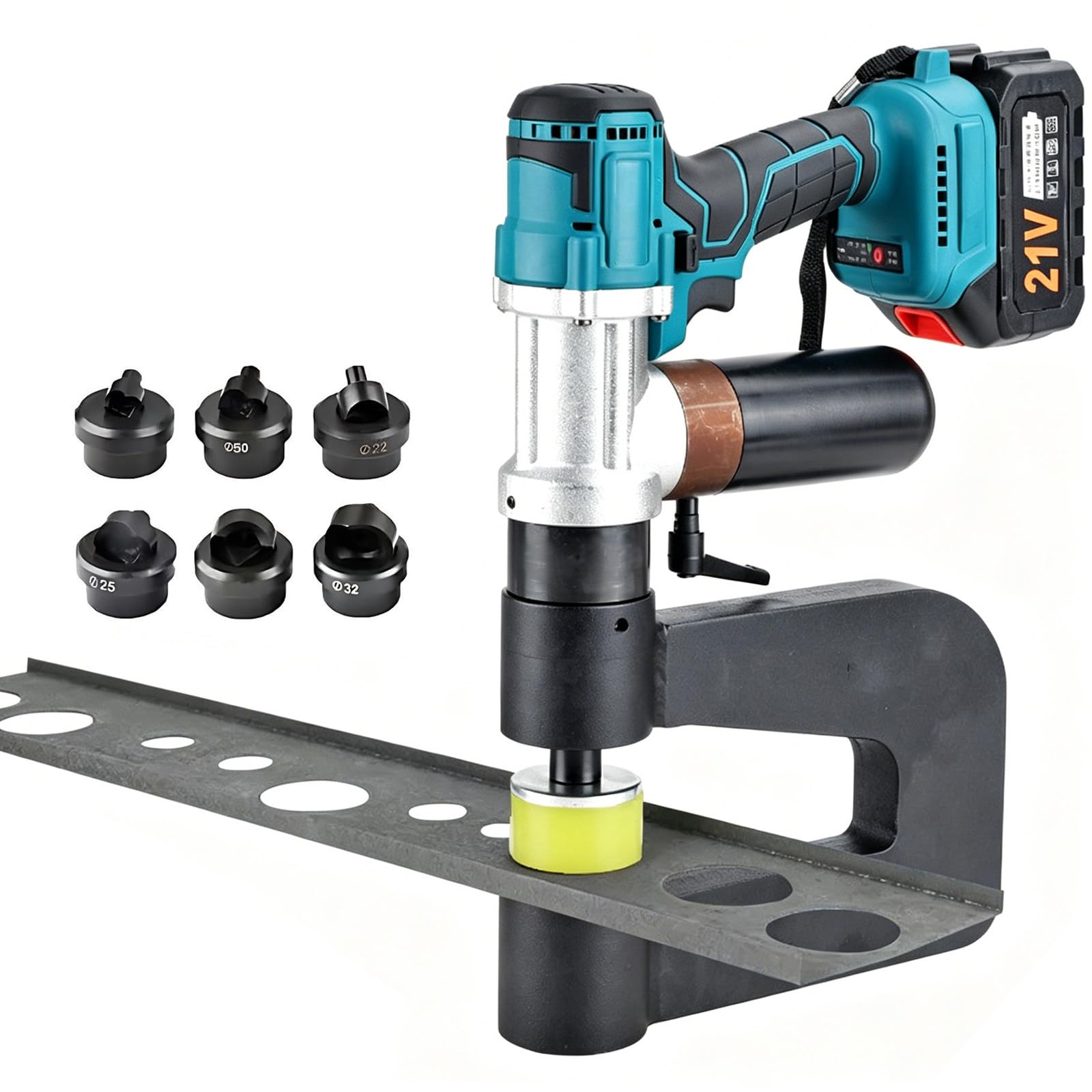 Punzonatrice Idraulica Professionale Senza Fili, Utensile di Punzonatura da 16-50mm - Punzonatura Rapida in 3 Secondi Senza Sbavature, 6 Set di Punzoni e Matrici in Acciaio Legato MZS 32B