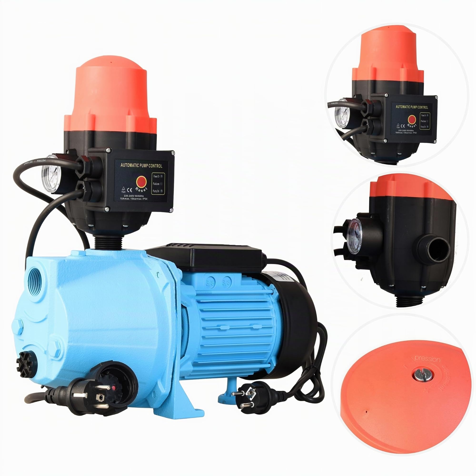 Pompe d’arrosage SET 100S (1100 W, 3600 l/h, pression 5 bar) - Pressostat CSK 21 Automatique Inclus - Commande de Pompe - Marche/Arrêt automatiques - pour Jardin Eau Potable - Irrigation, Alimentation