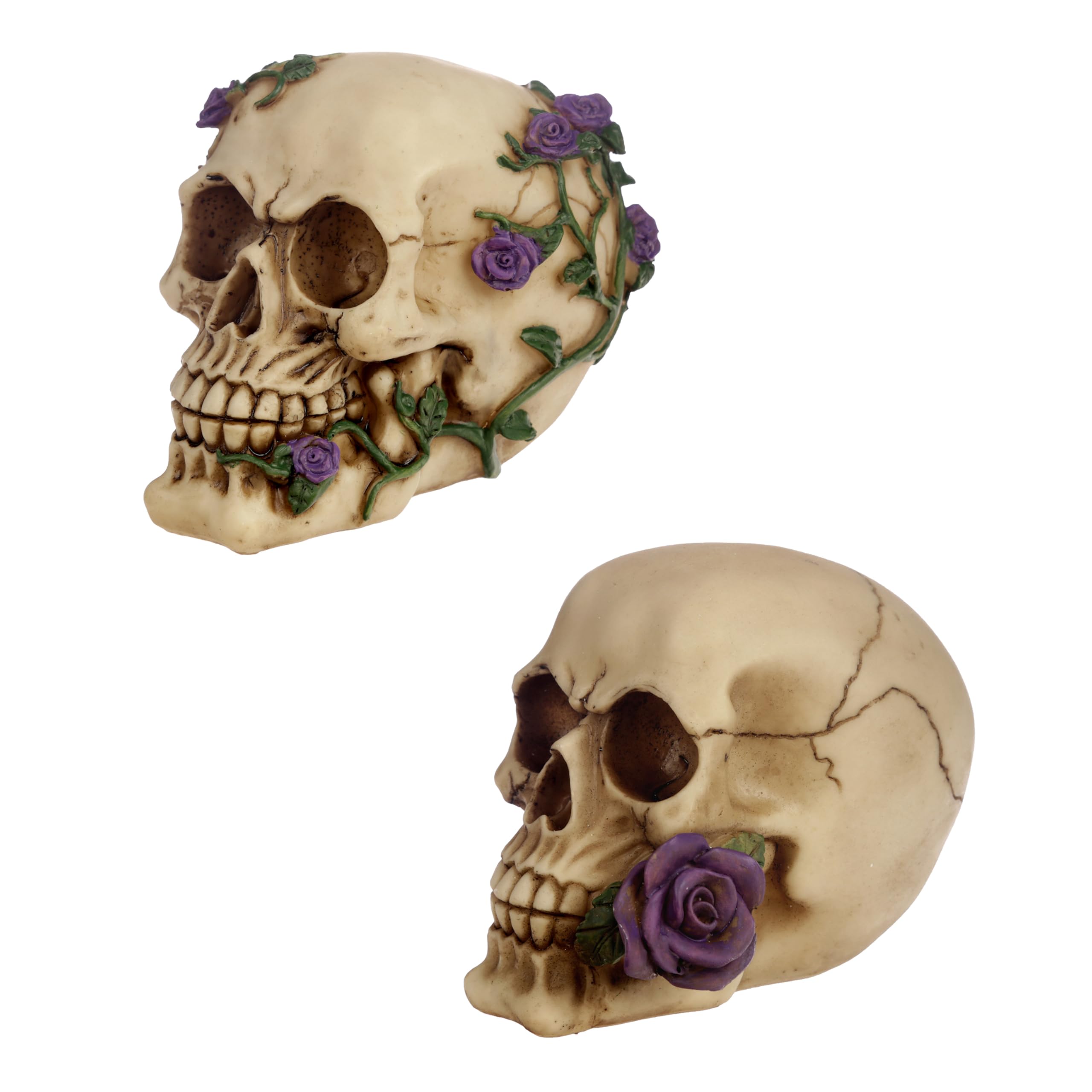 Puckator Skull with Purple Rose, Multi, Height 11cm Width 9.5-10.5cm Depth 14cm