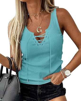 Womens Sexy V Neck Tank Shirts Top Sleeveless Casual Basic Rib Knit Tops | Soft, Breathable, Lightweight, Comfortable