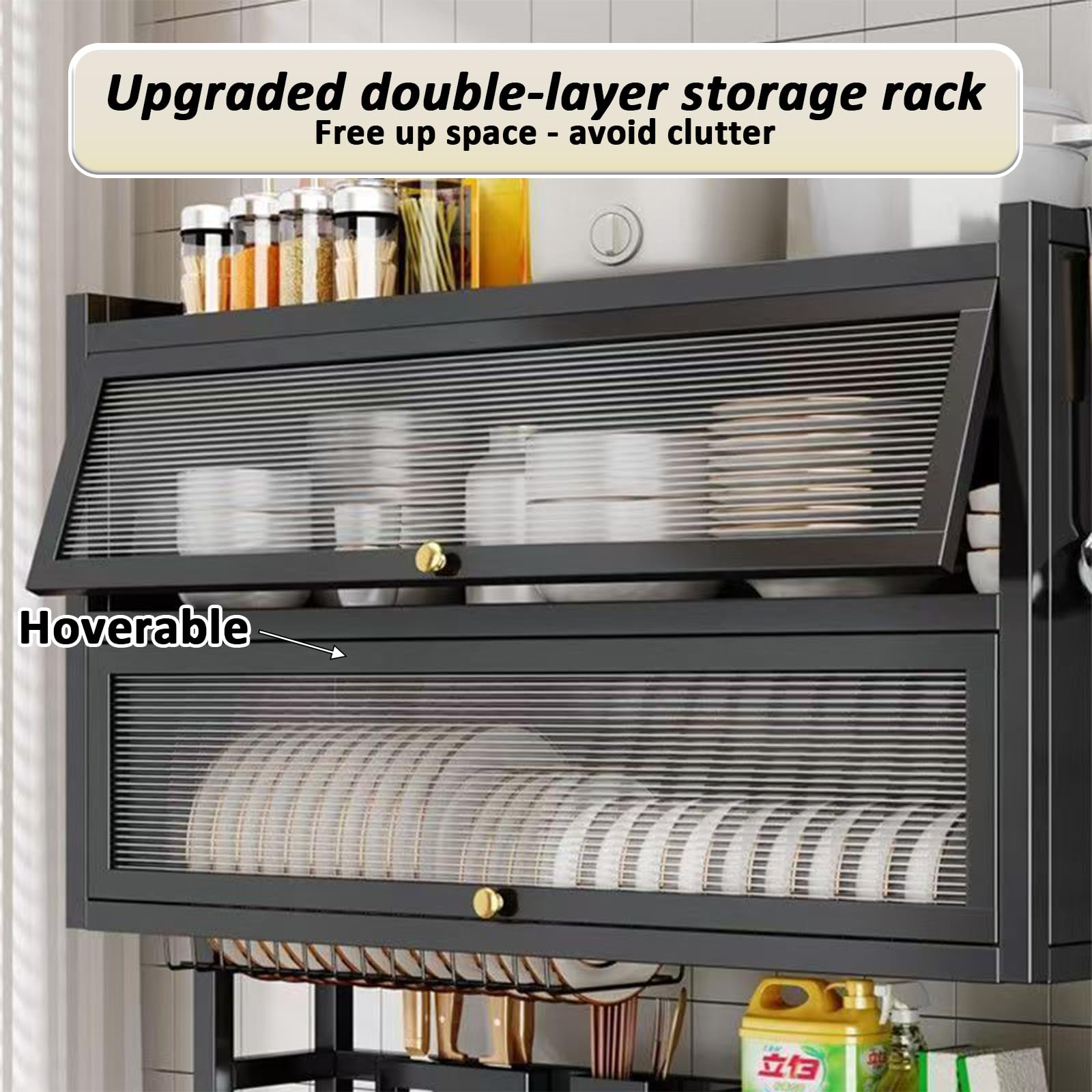Escurridor de Platos de 4 Niveles con Tapa, Mantiene el Estante del Fregadero de la Cocina organizado, Ahorra Espacio, escurridor de Platos Grande para Platos, Vasos, tazones y Cubiertos (bl