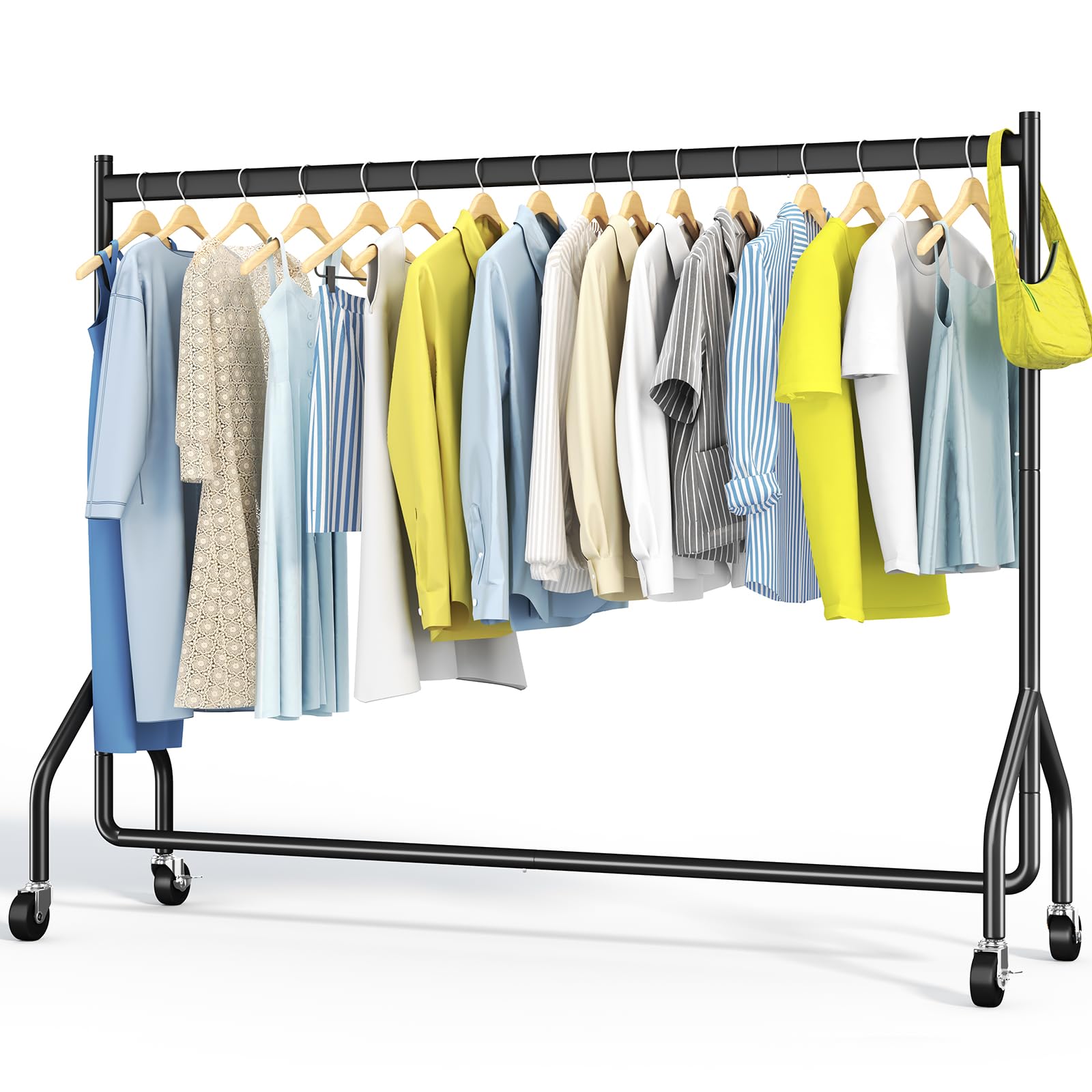 HOKEEPER Schwerlast Kleiderständer auf Rollen,Kleiderstange Doppelt Metall für Hängende Fahrbarer Klamotten Ständer Closet Garderobe Rack, 152x46x220cm