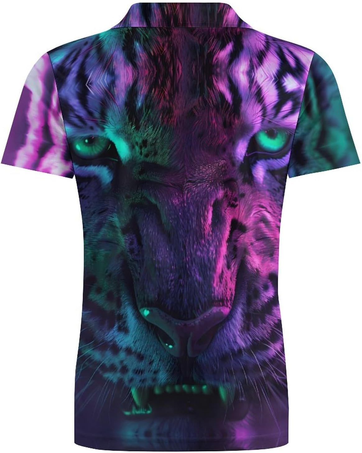 Tiger with Green Eyes Galaxy Novelty Men's Short Sleeve Shirt Golf Tennis Shirts Work T-Shirt Sport Tee