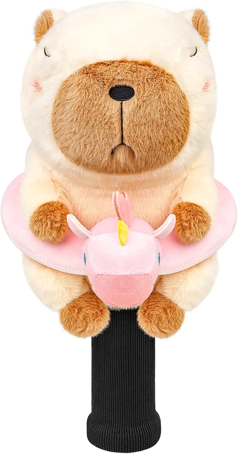 Swimming Ring Capybara Golf Club Head Cover, Small Size Fits Hybird and Irons, Large Size Fits Standard 460cc Driver Head，Golf Driver Headcover Funny Plush Animals,