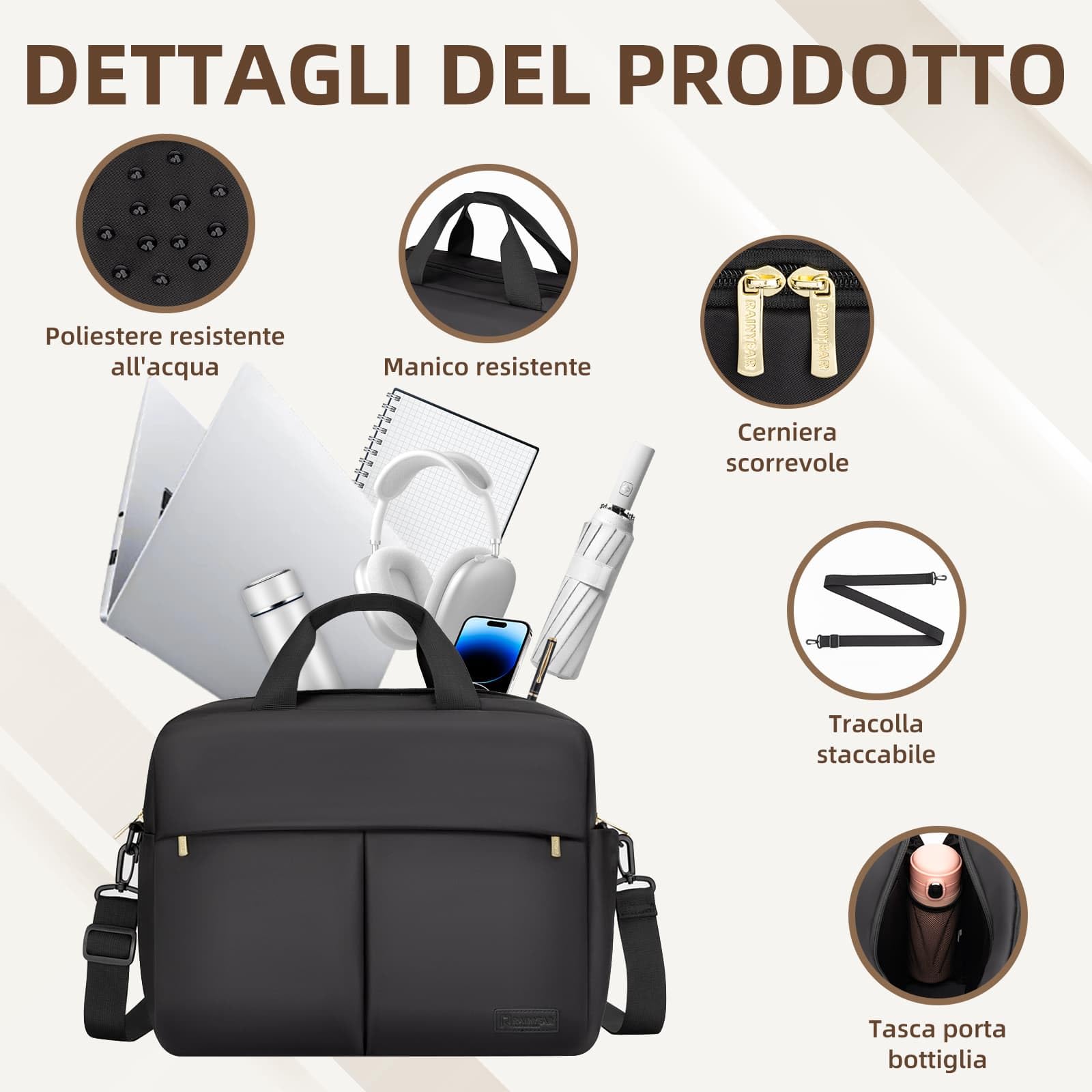 RAINYEAR Borsa per laptop da 15,6 pollici Borsa messenger da lavoro per laptop Borsa per donne Cartella per affari Ufficio Viaggi Aereo Borsa piccola per computer