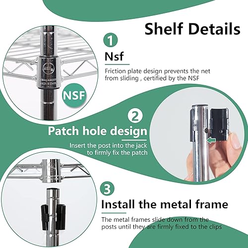 Vista 24 de FDW - Estantería metálica : 6 estantes de alambre de acero resistente ajustables, con ruedas, 48 pulgadas (L) x 18 pulgadas (An) x 76 pulgadas (A)