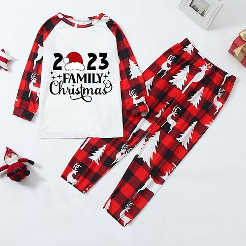 Miniatura 4 de Pijamas de Navidad a juego para la familia, pijamas clásicos de Navidad a cuadros rojos, divertidos pijamas lindos conjuntos de ropa de dormir