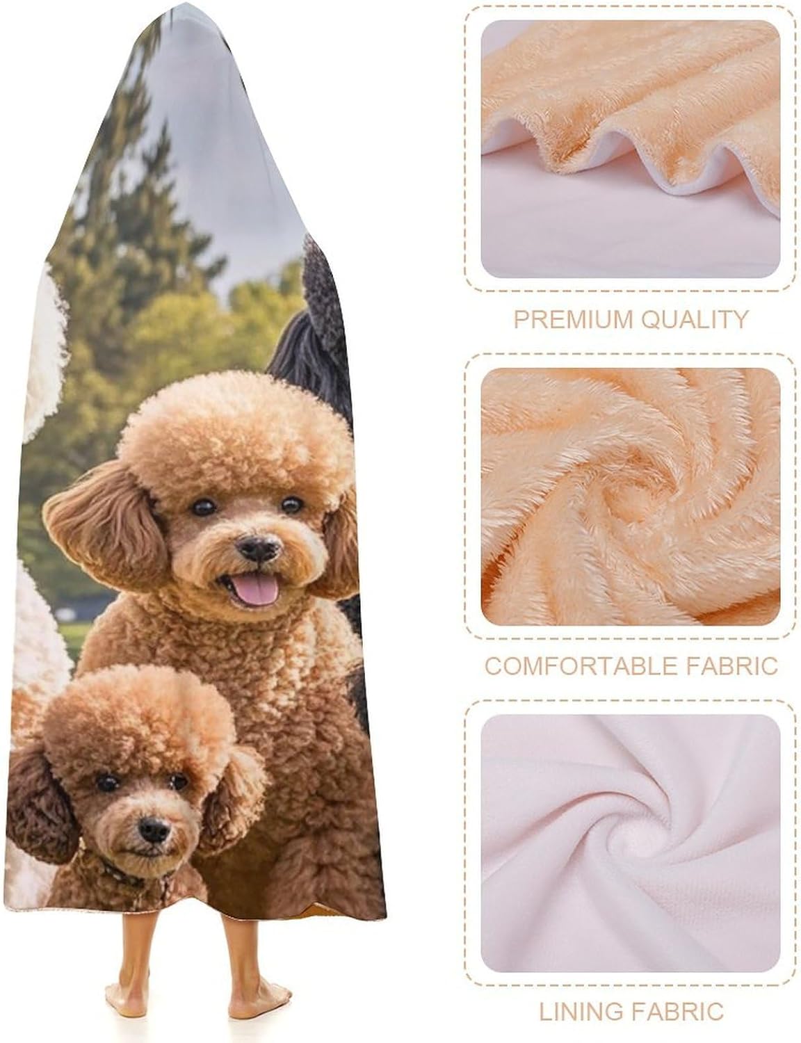 Poodles Dogs Wearable Fleece Blanket with Hood for Men & Women Oversized Hoodie Blanket Soft Cozy Gift-