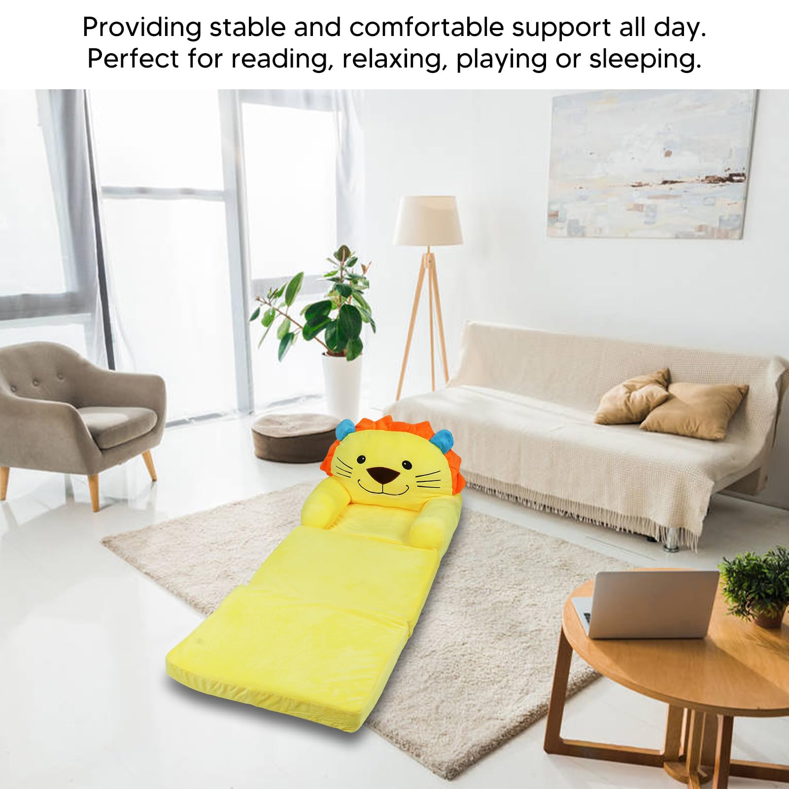 Canapé-lit Pliable Pour Enfants - Peluche Douce - Dimensions 50x37x50 Cm - Siège Et Lit Sieste - Motif Cartoon (jaune) - 6