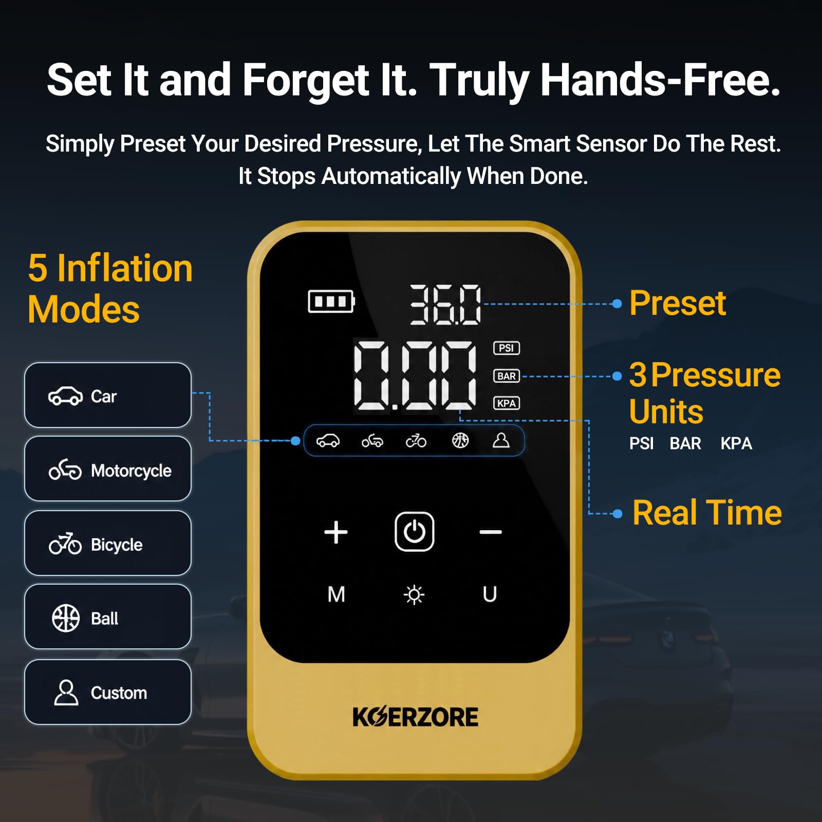 KOERZORE Portable Tire Inflator - 150 PSI -4