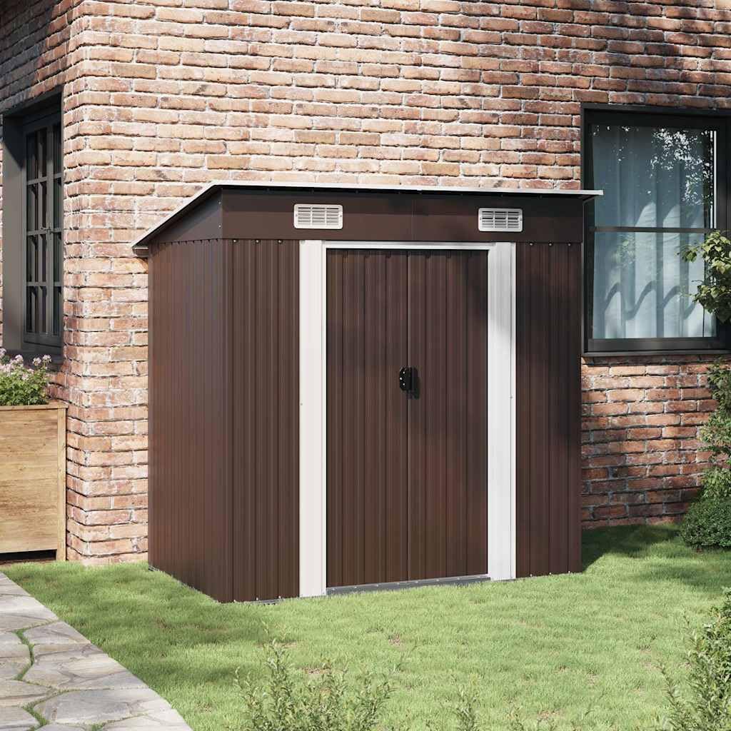 Geräteschuppen Gartenhaus Garten Schuppen Metallgerätehaus Wetterfester Gerätehaus Gartenschuppen für Fahrrad & Gartengeräte Braun 194x121x181 cm Stahl