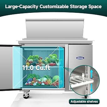 44 Commerical Pizza-Sandwich Prep Table Refrigerator - One Door Stainless Steel Refrigerator, 11 Cu.ft Capacity, Low Noise, Adjustable Shelves, Auto Defrost, Digital Temp Control