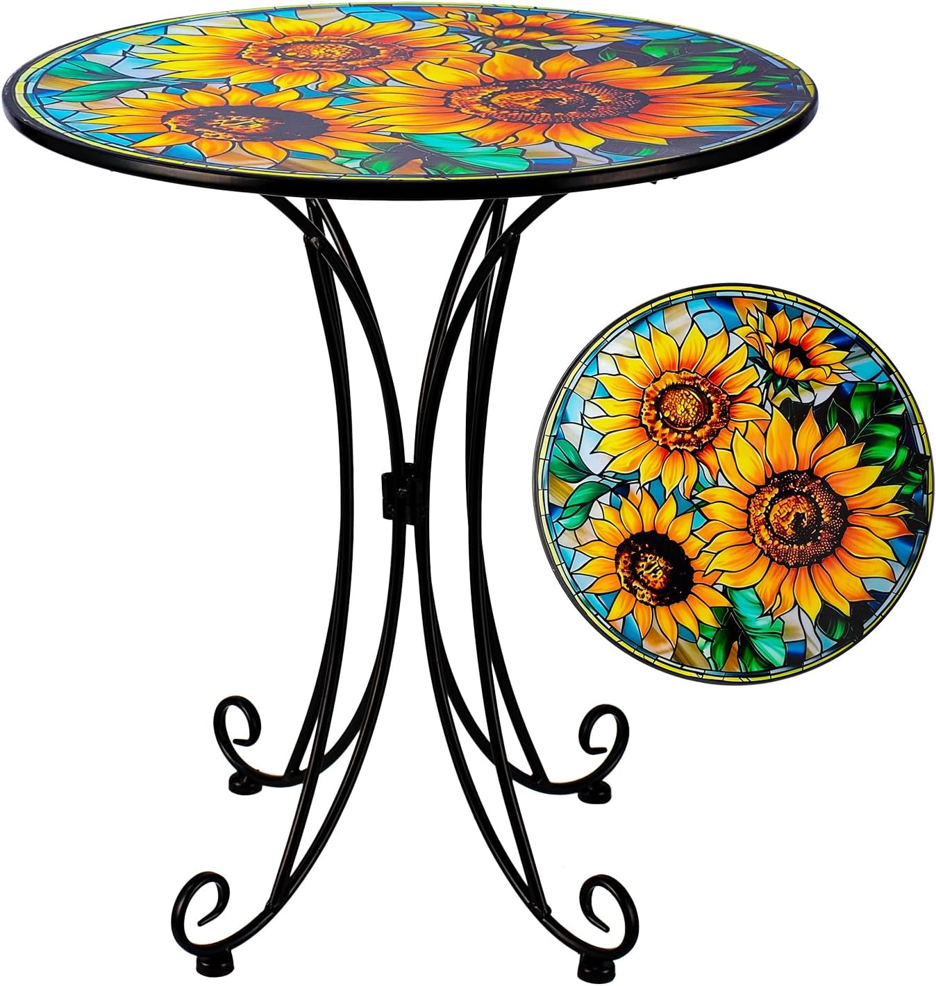 18" Sunflower Metal Accent Table, Indoor/Outdoor Small Round Table, Plant Stand for Yard, Balcony, Garden, Bedside