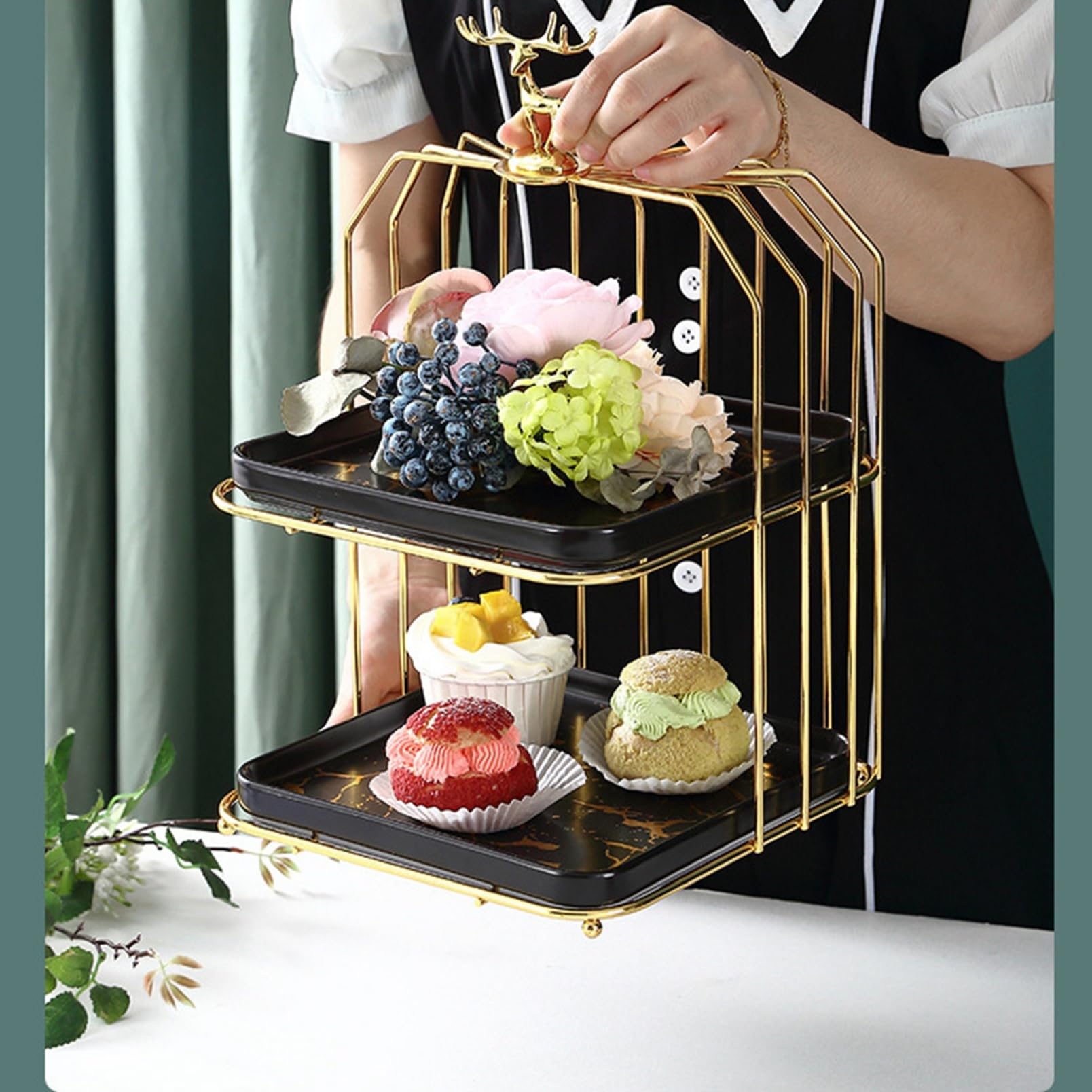 ゴールドケーキスタンド四段 ガラスプレート アフタヌーンティー デザートスタンド Amazon｜欧風ケーキスタンド セラミック 鳥籠型 アフタヌーンティー
