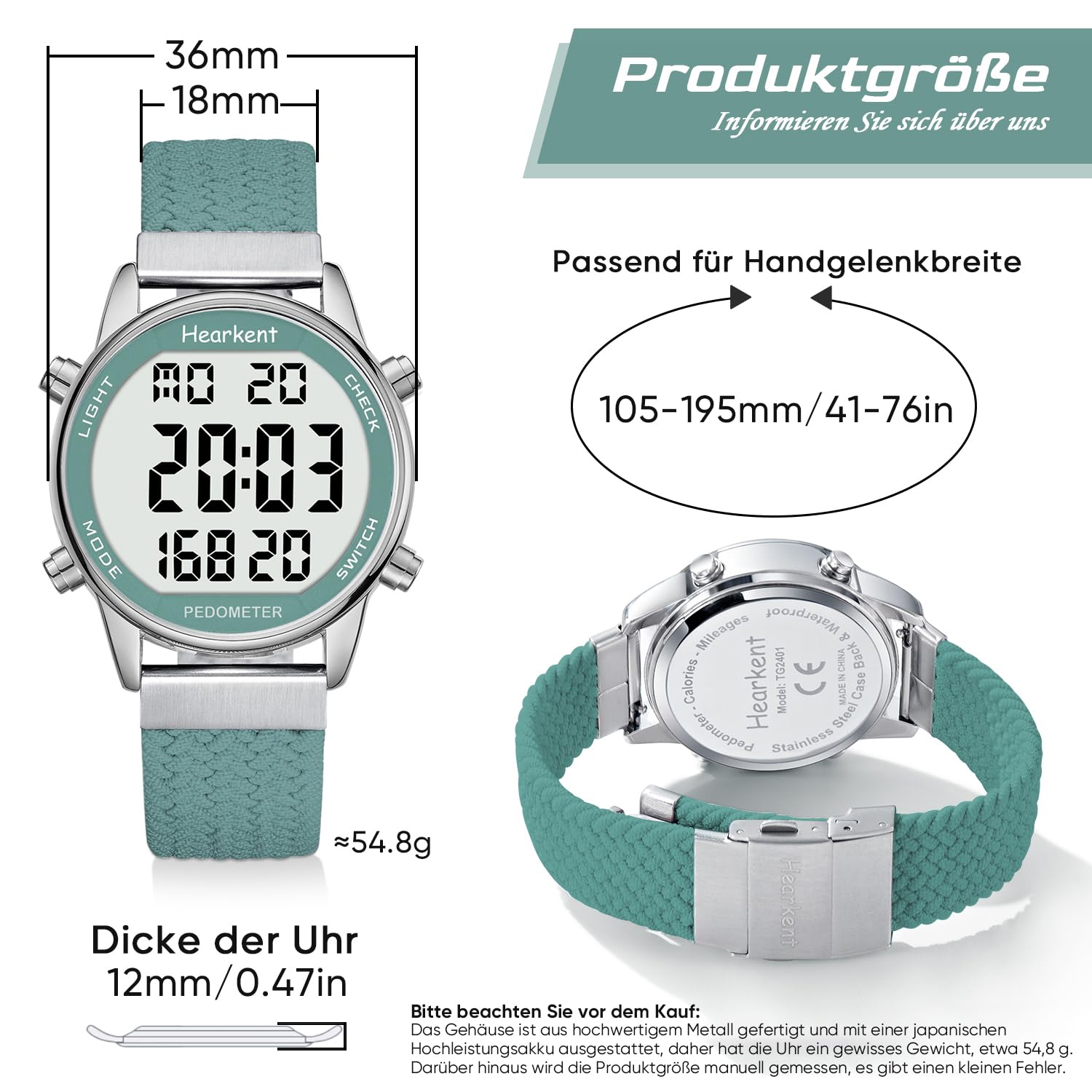 Hearkent Schrittzähler-Uhr für Damen, Fitness-Tracker zum Gehen, wasserdichte Sportuhr, Kalorienzähler, Armbanduhr mit großem Digitaldisplay, Senioren, Frauen, ältere Menschen