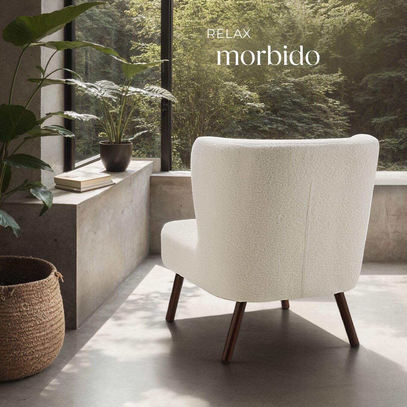 tectake®, Poltrona scandinava da cocktail, poltrona relax di design, moderna e comoda, poltrone salotto, poltroncina da camera, Poltroncina salotto da lettura - Bouclé Bianco Avorio
