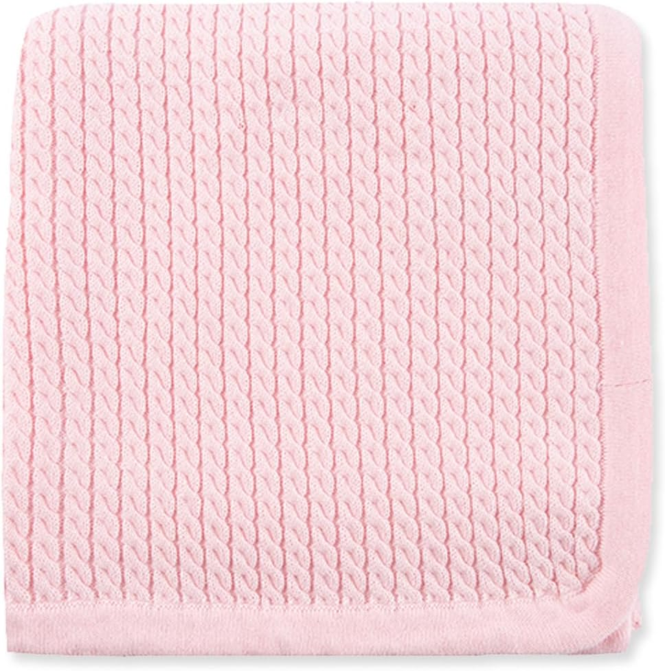 Little Me Baby Girls Pink Cable Knit Swaddling Receiving Blanket, 30 X 27 inches, 100% Cotton Baby Blankets