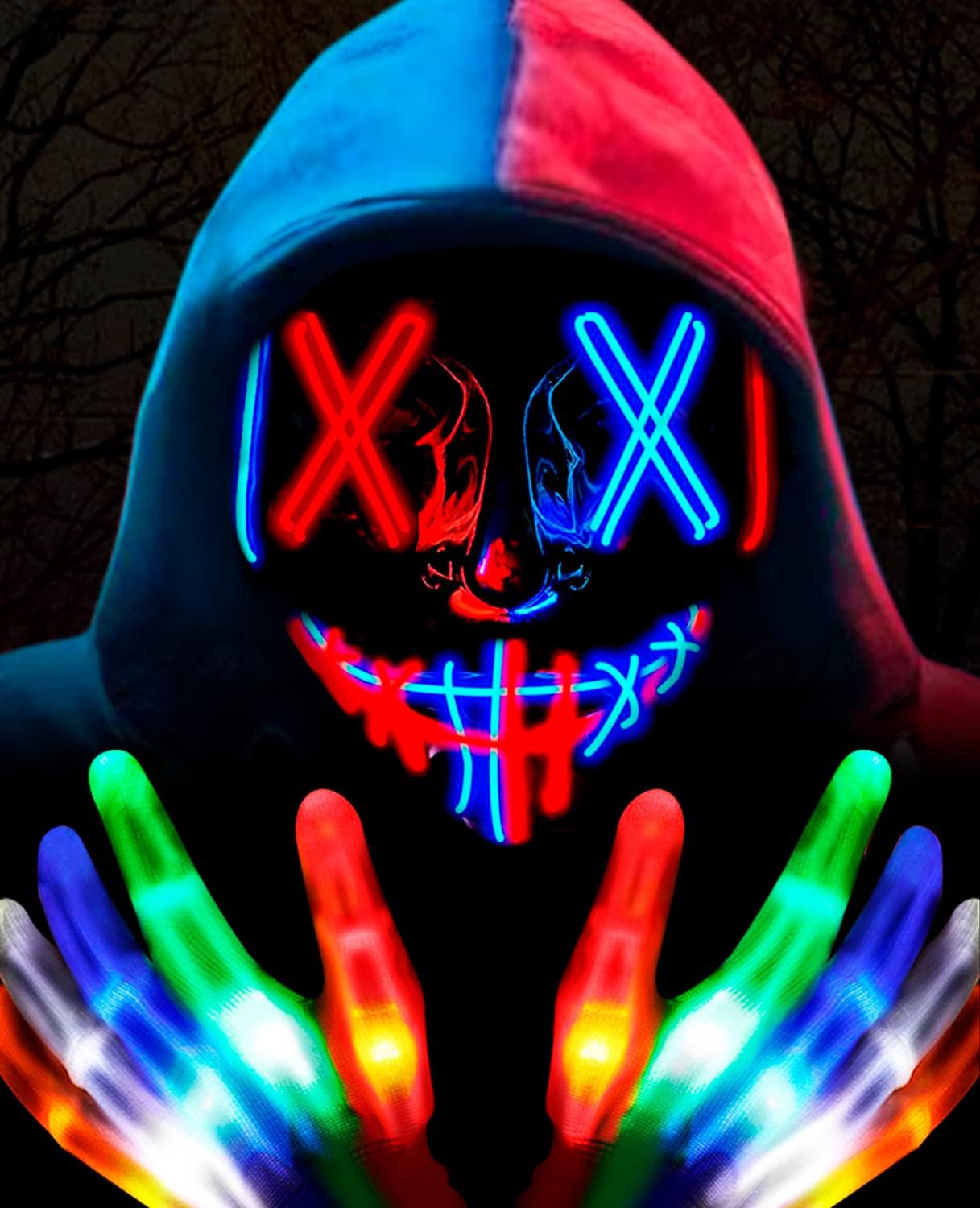 Halloween Mask LED Light Up Purge Mask with LED Gloves, Scary Glow Mask Costume with El Wire for Men Women Kids Halloween Festival Cosplay Masquerade Parties Carnival : Toys & Games