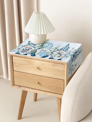 Miniatura 5 de Camino de mesa azul de Navidad de 36 pulgadas, corto, de lino de algodón, cocina, comedor, mesa de café, decoración de tocador, camino de mesa de