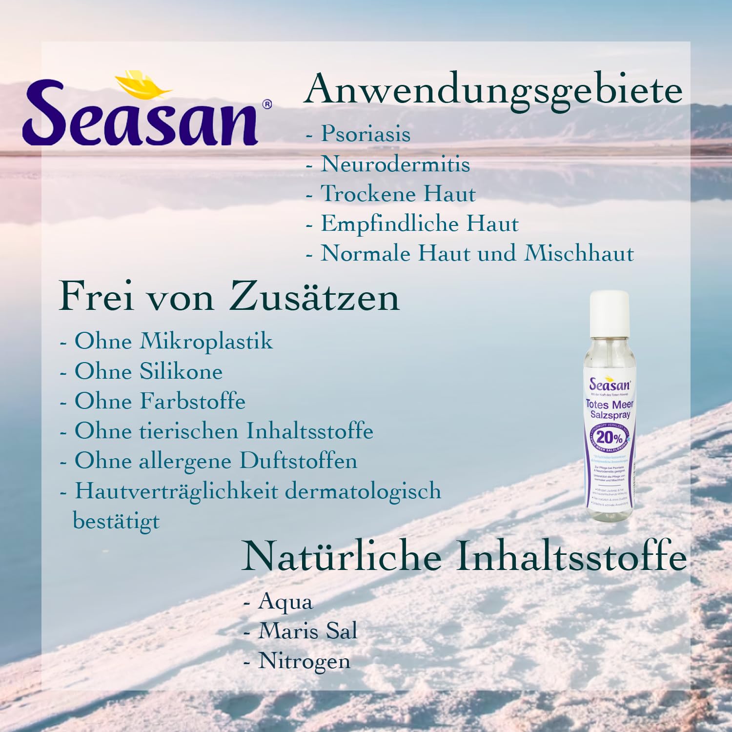 Spray solny z Morza Martwego 12 x 150 ml – w przypadku atopowego zapalenia skóry i łuszczycy, pielęgnuje i uspokaja suchą skórę – wyjątkowo delikatny, nawilżający w każdym wieku